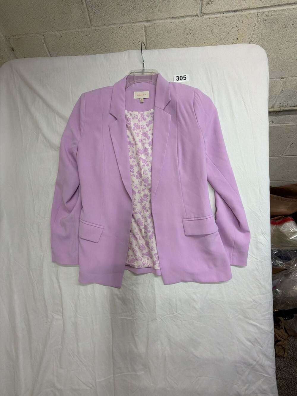 Skies Are Blue Lavender Purple Open Front Blazer Jacket Floral Lining Size XS